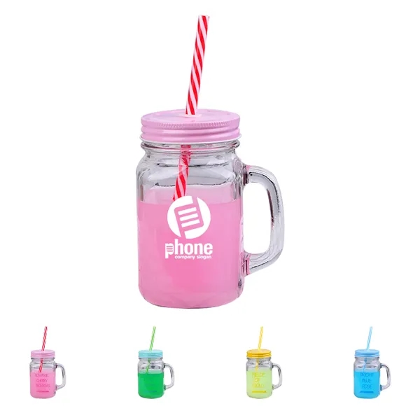 15 oz. Colored Mason Jars with Straw