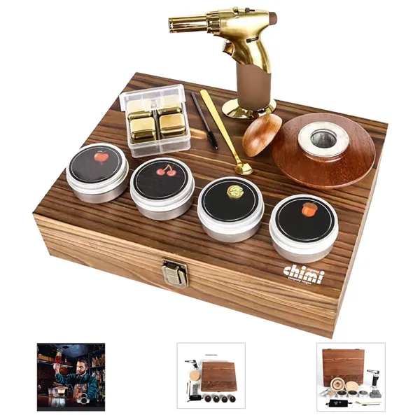 18 Pieces Cocktail Whiskey Smoker Kit Wooden Box Gift Set
