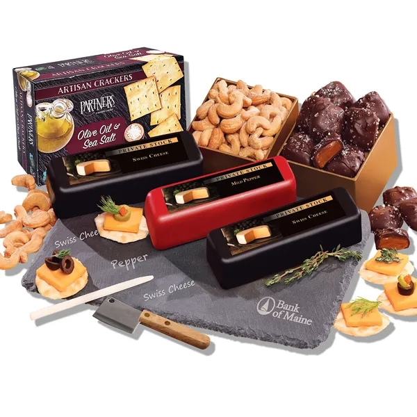 Genuine Slate Cheese Plate with Shelf-Stable Party Favorites