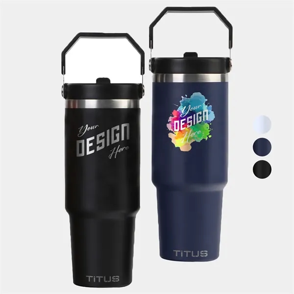 Premium 30 oz TiTUS® Double Wall Stainles Flip Straw Tumbler