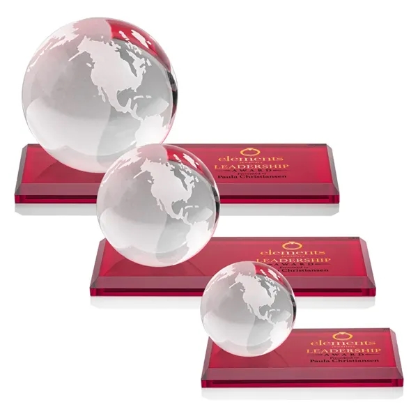 Globe VividPrint™ Award on Rectangle Base - Red