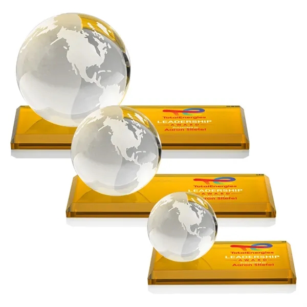 Globe VividPrint™ Award on Rectangle Base - Amber