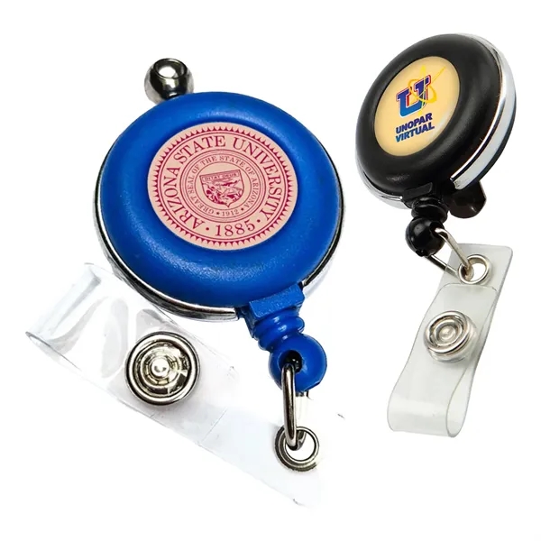 Silver Metal Frame Round Badge Reel Holder w/ Belt clip