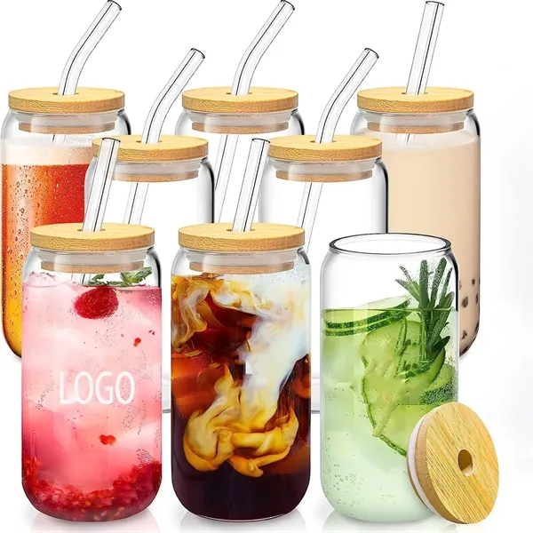 17oz Glass Cups with Lids and Straws Can Shaped Tumbler