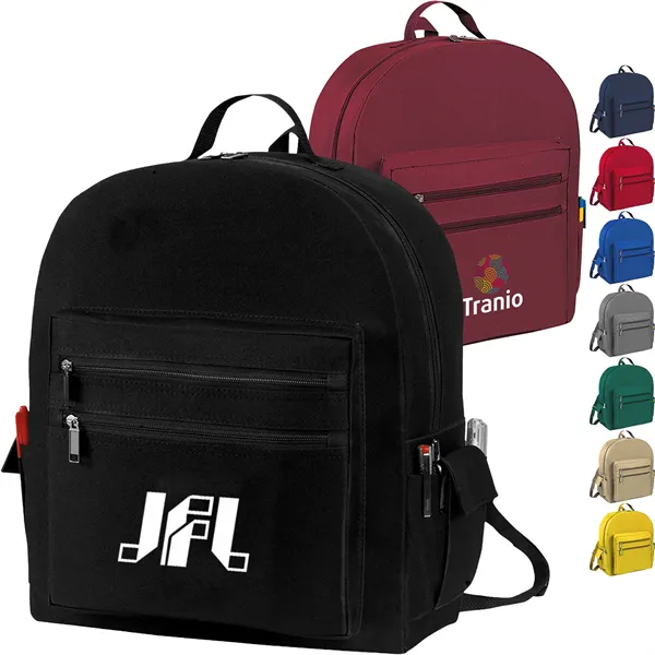 Premium 600D Multi-Zipper Essentials Backpack 12"x16.5"x5"