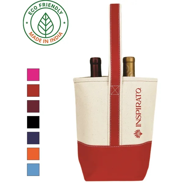 Premium Eco Friendly Canvas Two Bottle Wine Tote w/Red Trim