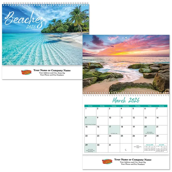 Full Color Beaches Spiral Wall Calendar