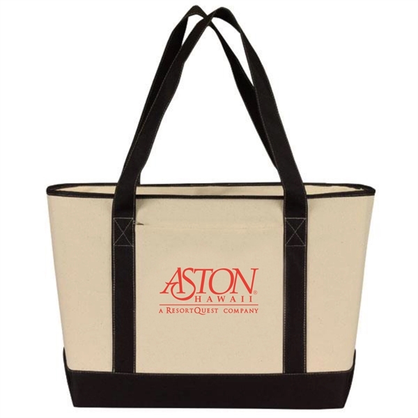 Large Cotton Canvas Boat Tote Bag with Zipper