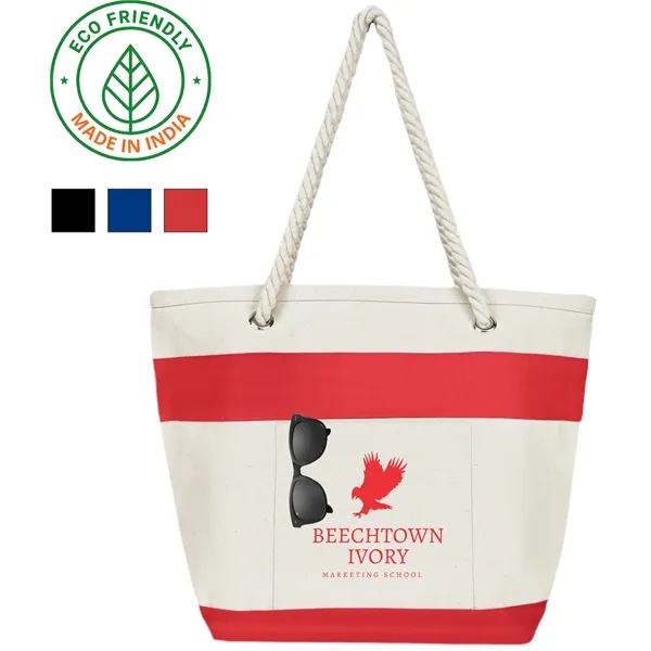 Nautical Rope Eco Friendly 16 oz Canvas Tote Bag w/Red Trim