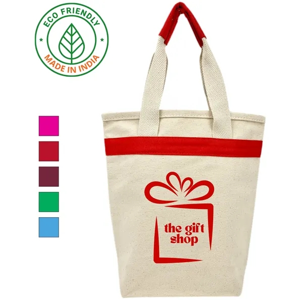 Gift & Wine Eco Friendly 14 oz Canvas Tote Bag w/Red Trim