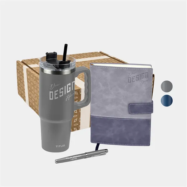 TiTUS® 30 oz Travel Mug, Valvetine Notebook & Pen Gift Set