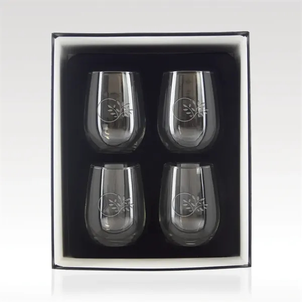 16 oz Stemless White Wine Glass Set (4) - Custom Etched