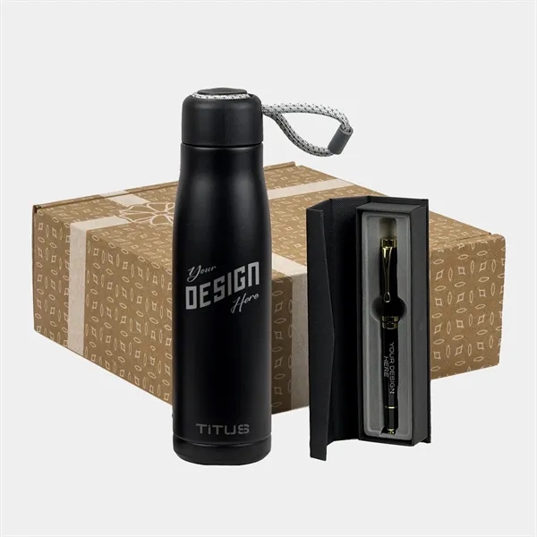 TiTUS® Executive Water Bottle & Chrome Trim Pen Gift Set