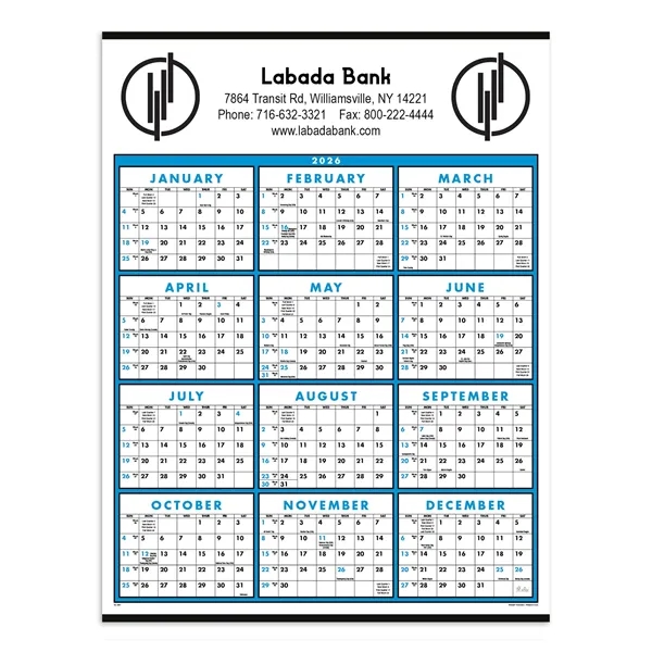 Full Year View Single Sheet Commercial Calendar