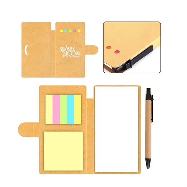 4"x6" Kraft Paper Colored Sticky Notebook With Pen