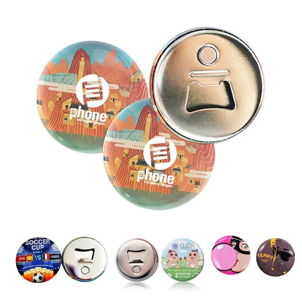 Custom round tinplate fridge magnet bottle opener