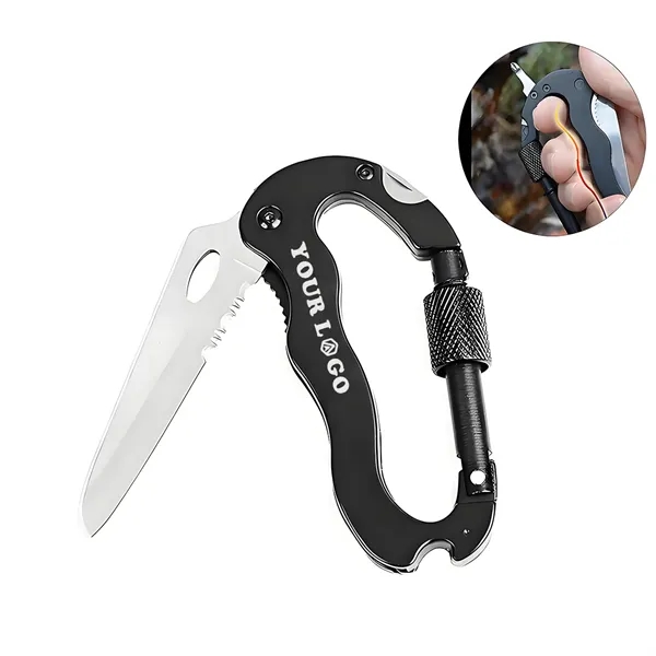 Carabiner With Bottle Opener And Knife