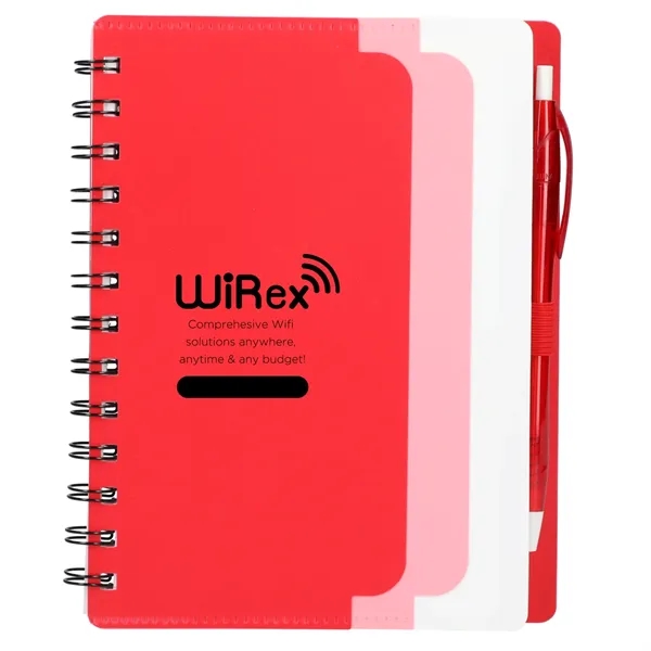 5" x 7" Recycled Dual Pocket Spiral Notebook w Pen