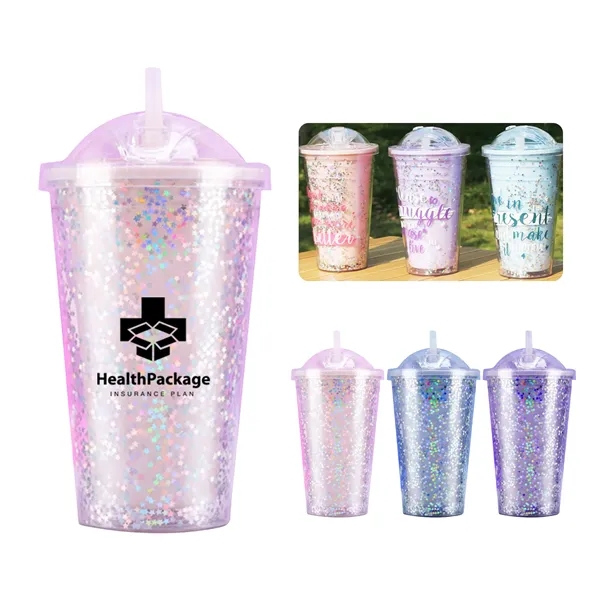16Oz Glitter Plastic Straw Cup
