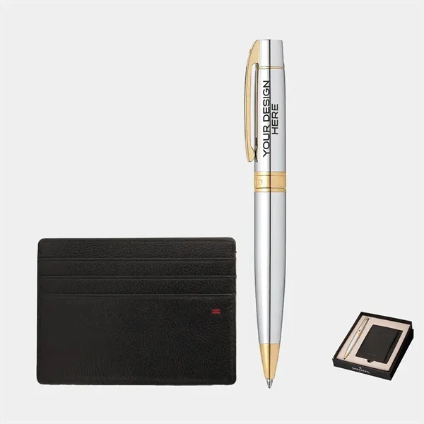 SHEAFFER® Gift Set Chrome 300 Ballpoint Pen w/ Card Holder