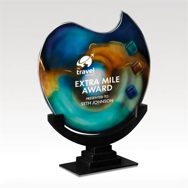Round Art Glass Award on Black Marble Base - Poseidon