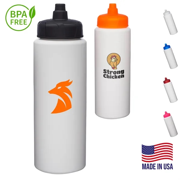 32 oz. USA made HDPE Plastic Sports Bottle w/ Quick Shot Lid