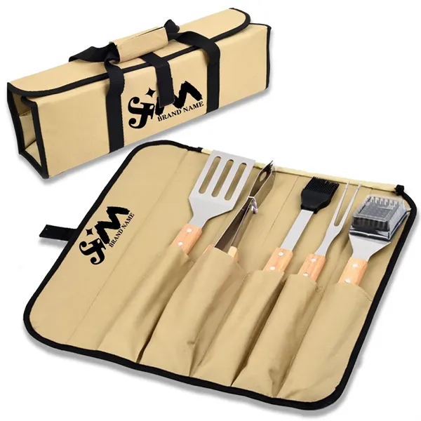 5-Piece Stainless Steel BBQ Grill Tool Set With Storage Bag