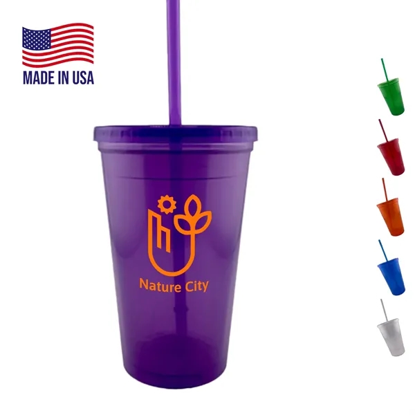 USA Made 16 oz Travel Mugs Tumbler with Lid and Straw