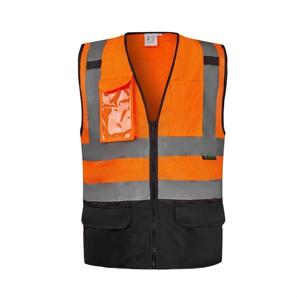 ANSI Class 2 Orange Mesh Safety Vest Pockets & Black Bottom