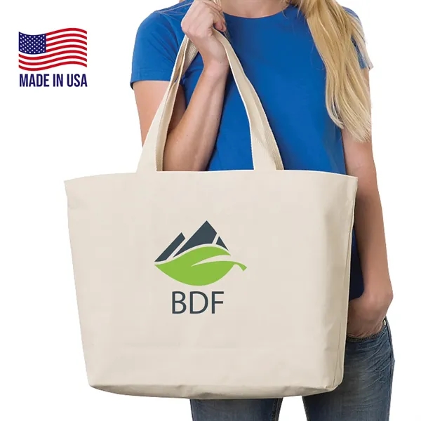 100% USA-Made Cotton Canvas Jumbo Tote Bag W/ Bottom Gusset