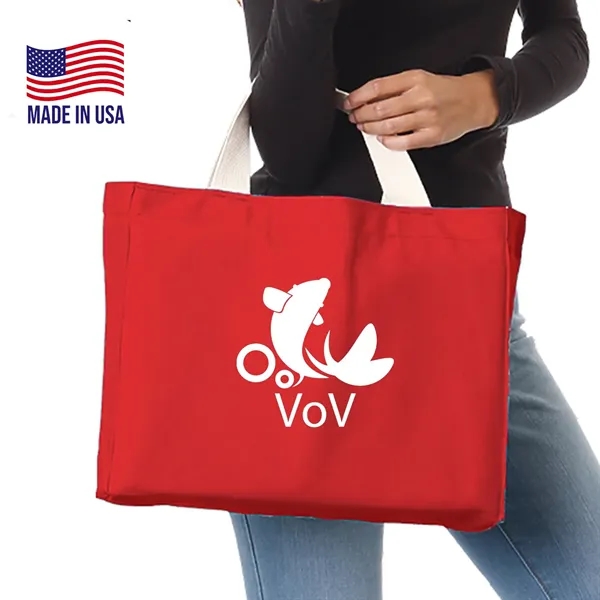 100% USA-Made 12 Oz. Cotton Canvas Tote Bag W/ Bottom Gusset