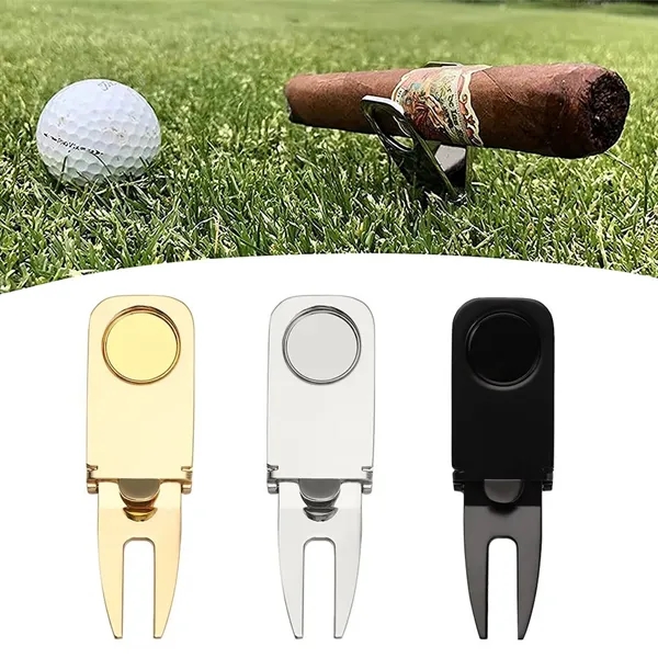 Golf Divot Tool with Metal Fork Cigar Holder