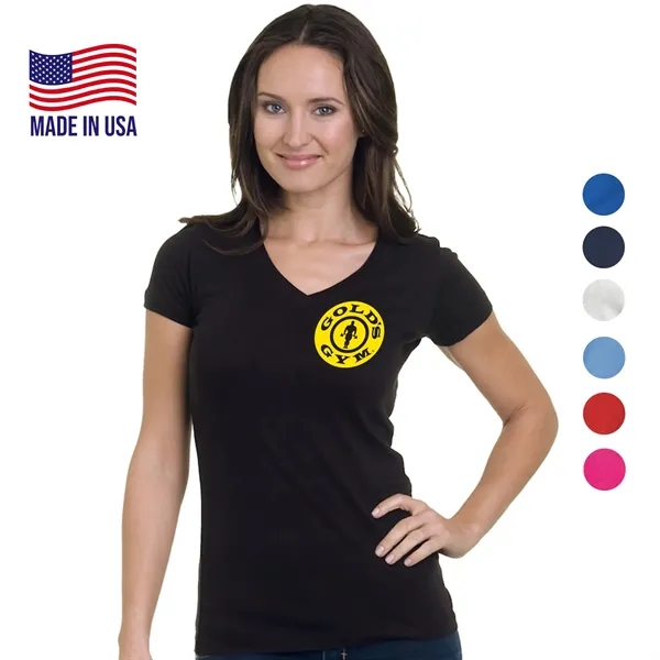 MADE IN USA Junior Fine Jersey V-Neck Tee