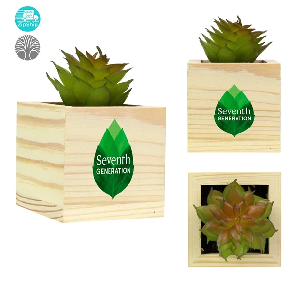 Wooden Planter with Artificial Succulent
