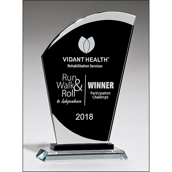 Sail-Shaped Glass Award w/ Black Center on Clear Base