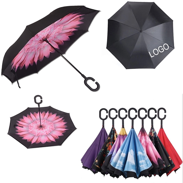 Double layer upside down inverted reverse umbrella with C