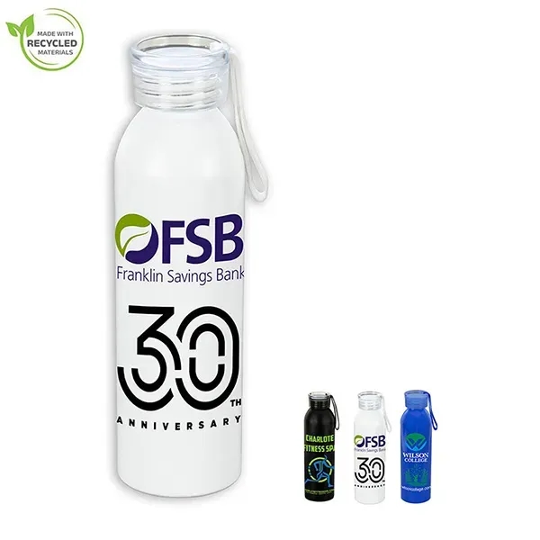 22 OZ Recycled RPET Aluminum Bottle With Carry Strap Lid