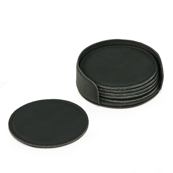 6 Coaster Set with Leatherette Holder