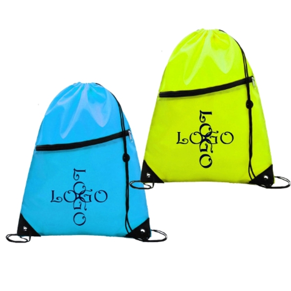 Drawstring Shopper Sport Bag Backpack With Zipper Pocket