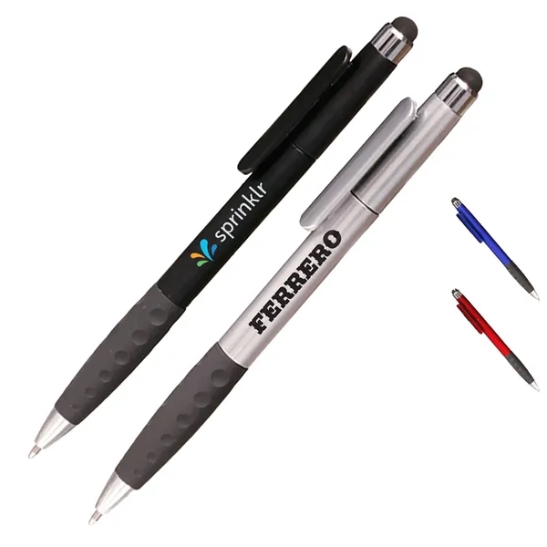 Ballpoint Twist Plastic Pens w/ Rubber Grip & Stylus Top