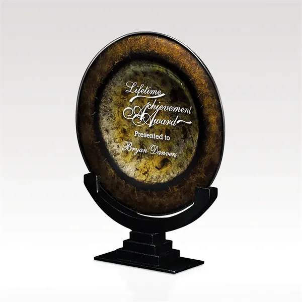 Circular Art Glass Award with Black Base - Eclipse II