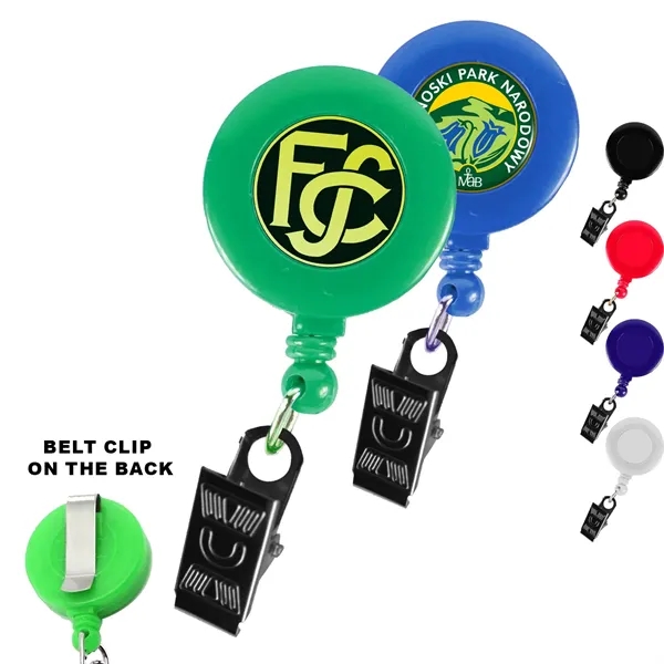 Round Retractable Badge Holder w/ Bulldog clip