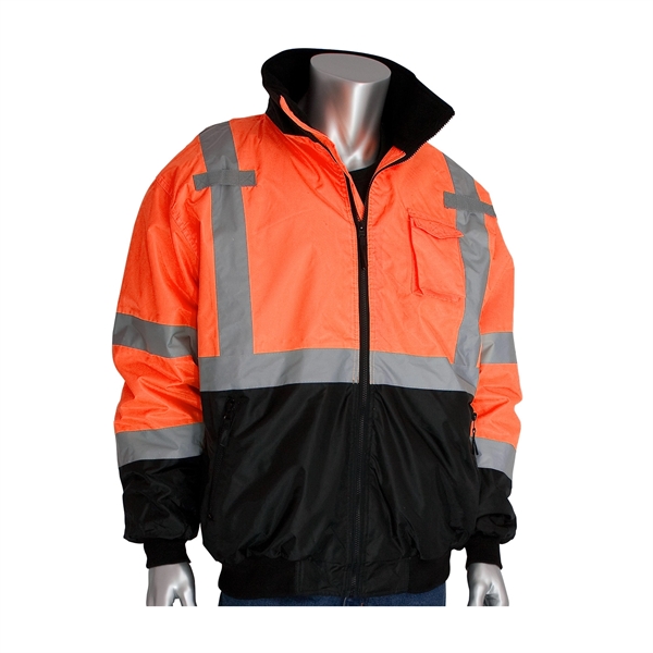 Ansi Class 3 Safety Orange Bomber Jacket With Black Bottom