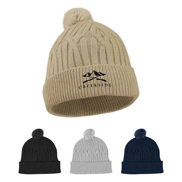 Courtney Cable Knit rPET Pom Beanie