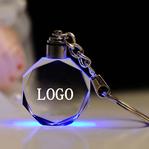 LED Light Octagon Shaped Crystal Key Chains