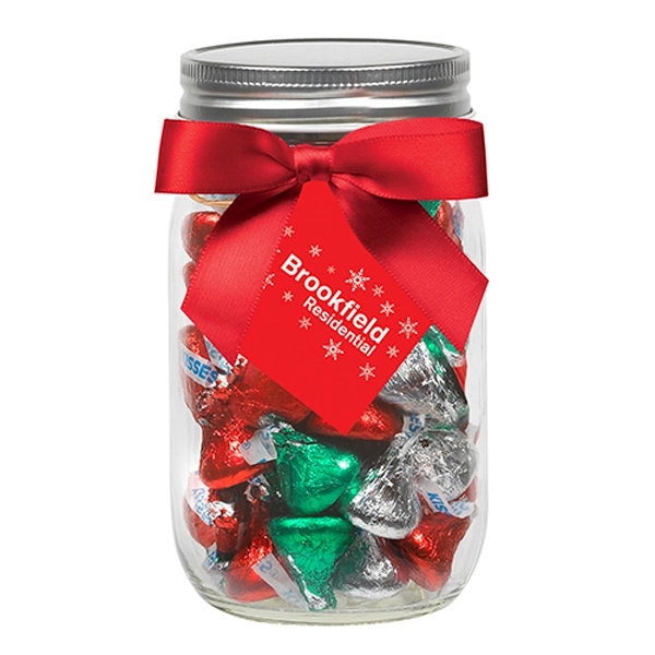 16 oz Mason Jars w/Grosgrain Bow-Hershey's® Holiday Kisses