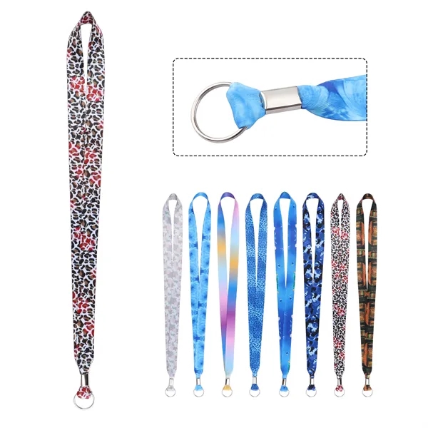 3/4" Full Color Polyester Lanyard Strap W/ Metal Key ring