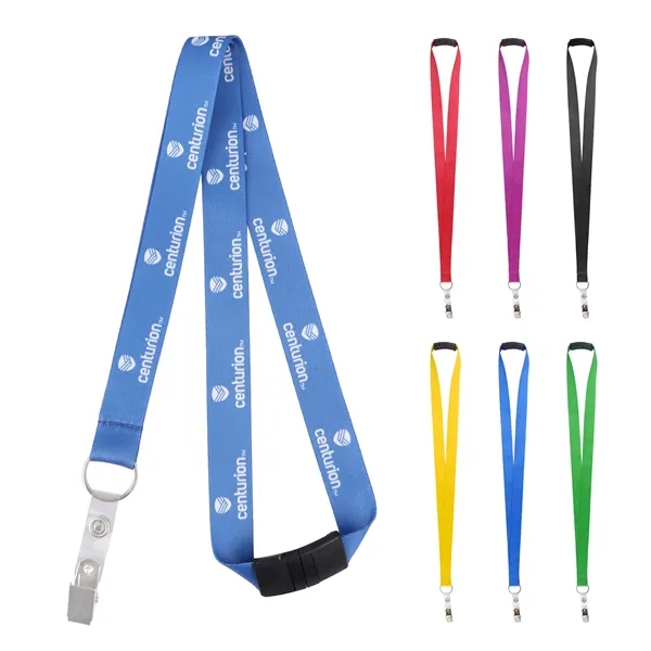 3/4" Polyester Breakaway Lanyard W/ Bulldog Clip W/Ring