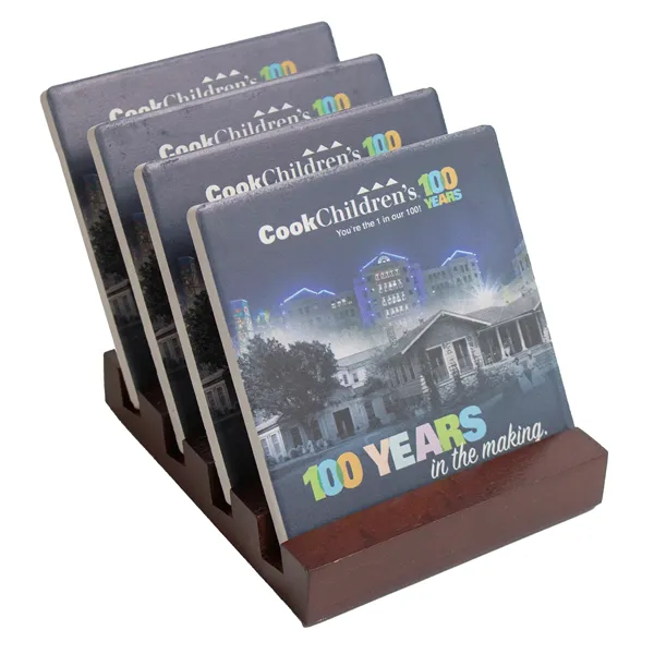 4 Pc. Set with Stand Square Ceramic Coaster
