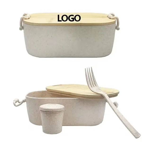 Eco Wheat Straw Lunch Box with Bamboo Lid & Fork